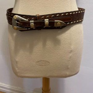 El Charro vintage brown cowhide belt with novelty metal buckle and tip